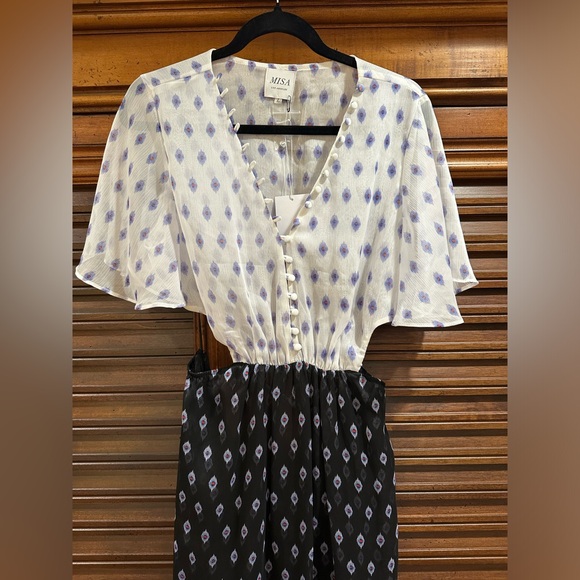 MISA Los Angeles Polka Dot Print Long Dress Size Large NWT NAVY BOTTOM WHITE TOP - Picture 2 of 12